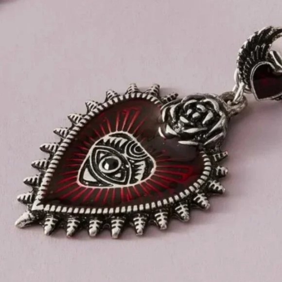 🔮 2 for $40 🔮 Mystic Gothic Rose Sacred Heart Eye Dangle Earrings - Picture 3 of 7